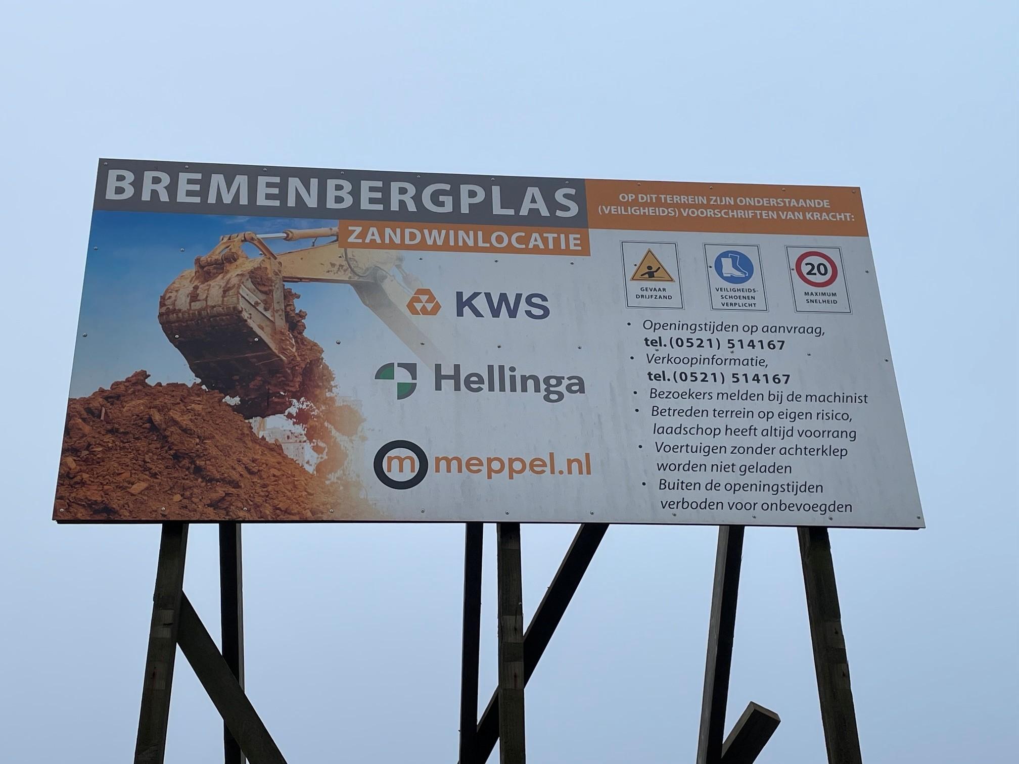 Bord werkzaamheden Bremenbergplas Meppel